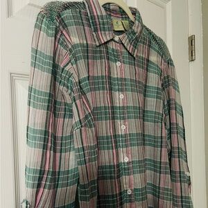 Caribbean Joe Plaid Button Down Shirt - Green and Pink Women Size L